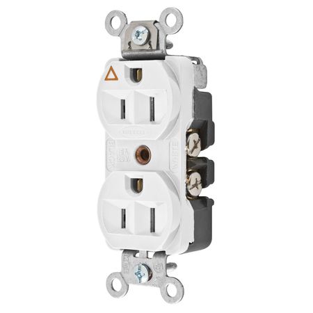 HUBBELL WIRING DEVICE-KELLEMS Straight Blade Devices, Receptacles, Duplex, Hubbell-Pro Heavy Duty, 2-Pole 3-Wire Grounding, 15A 125V, 5-15R, White, Single Pack, Isolated Ground. CR5252IGW